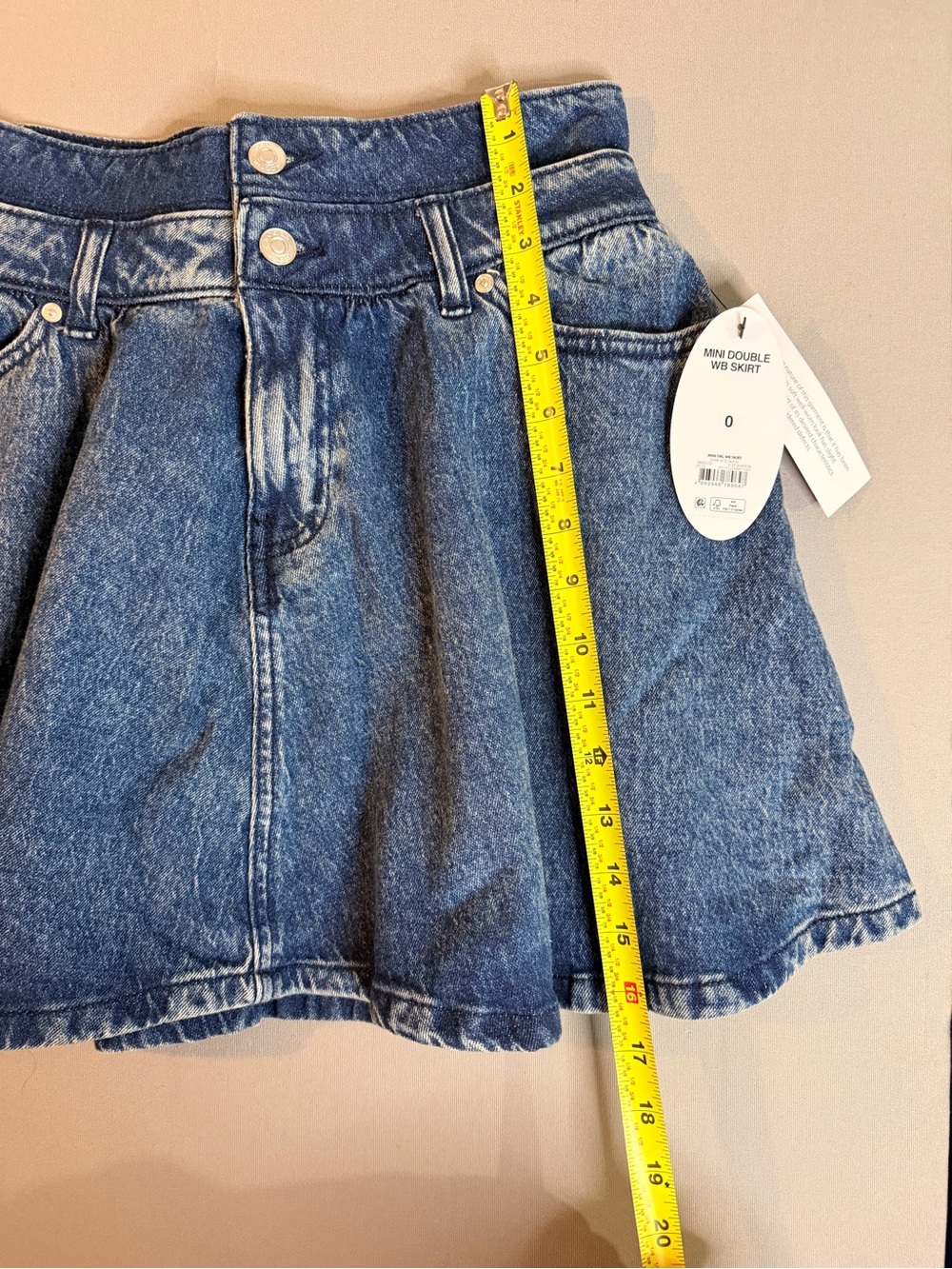 Blue Denim Mini Skirt - Women's Flared Jean Skirt Size O Dark Blue Washed - Picture 3 of 8